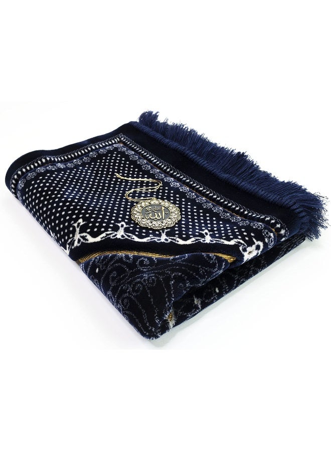 Modefa Turkish Islamic Velvet Prayer Rug - Thick & Wide Soft Praying Carpet - Large Traditional Muslim Salah Mat - Ramadan & Eid Gift - with Car Hanger - Double Plush Topkapi (Blue) - Image 4